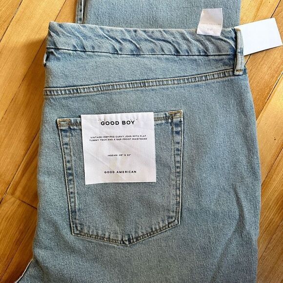 GOOD AMERICAN Good Boy Blue Straight Leg Raw Hem w/Slit Women's 24 plus New - Picture 5 of 11